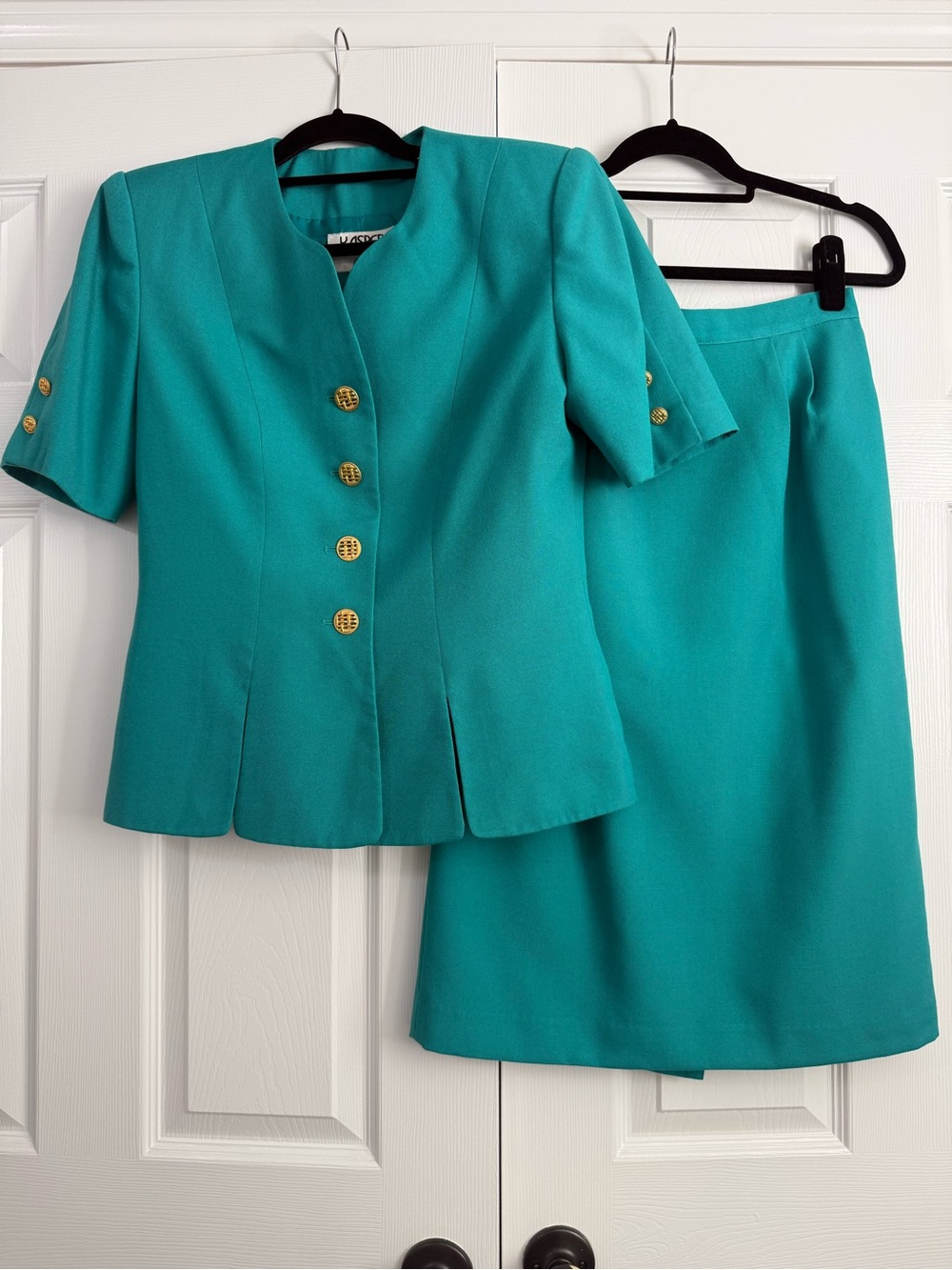 Vintage Kasper ASL Teal Skirt Suit Set Women’s 8 Peplum Career Office - Picture 1 of 13